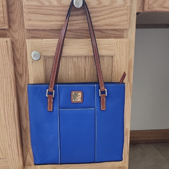 Dooney & Bourke Royal Blue Tote with Brown Straps - Picture 1 of 4